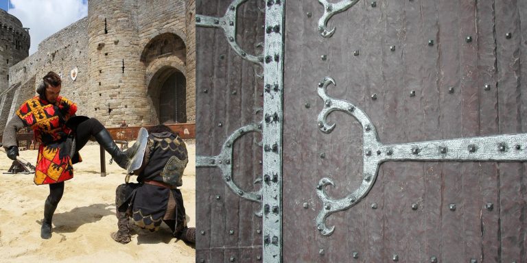 decor de portes medievales pour la fete des remparts de Dinan