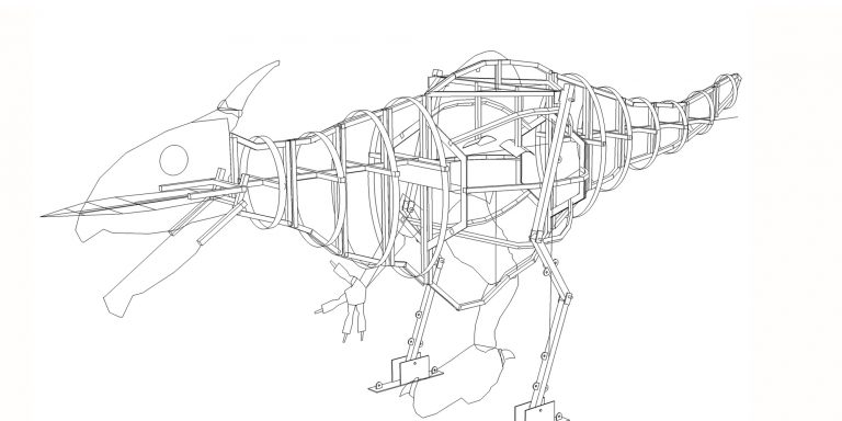 création des plans de l'armature métallique pour sculpture de dragon